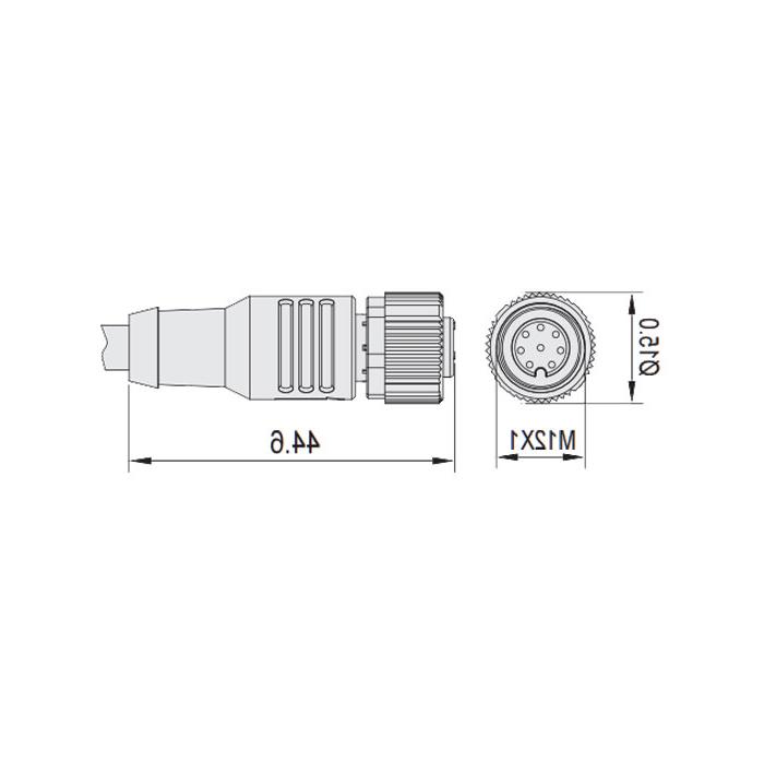 M12 8-PIN, straight female, single-end precast PUR flexible cable, black sheathing, 64S321-XXX